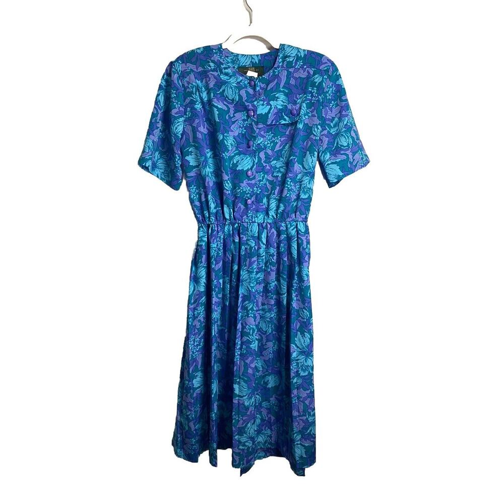 Vintage 1970s Orvis Women’s Floral Cottage Core Pleated Button Dress Blue Sz 14